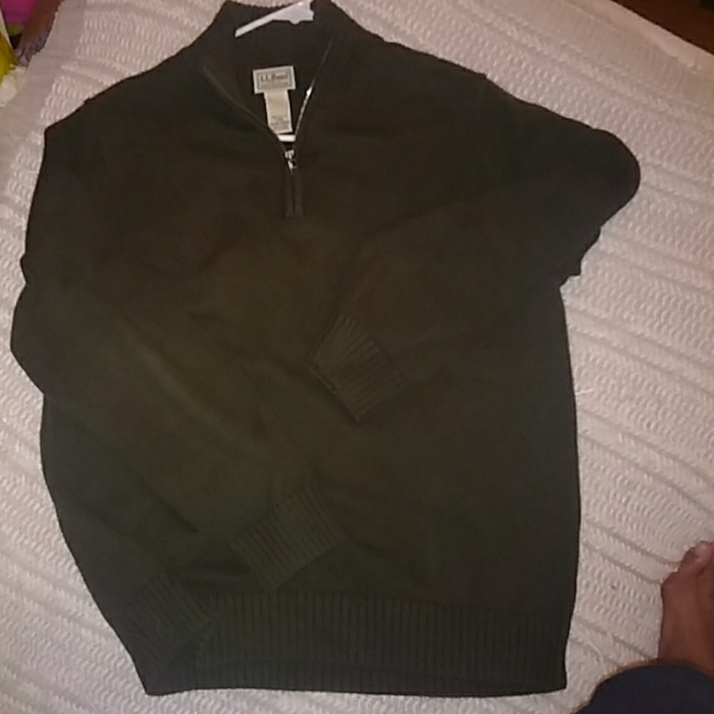 Mens L.L. Bean Navy Blue V-Neck Zip Sweater